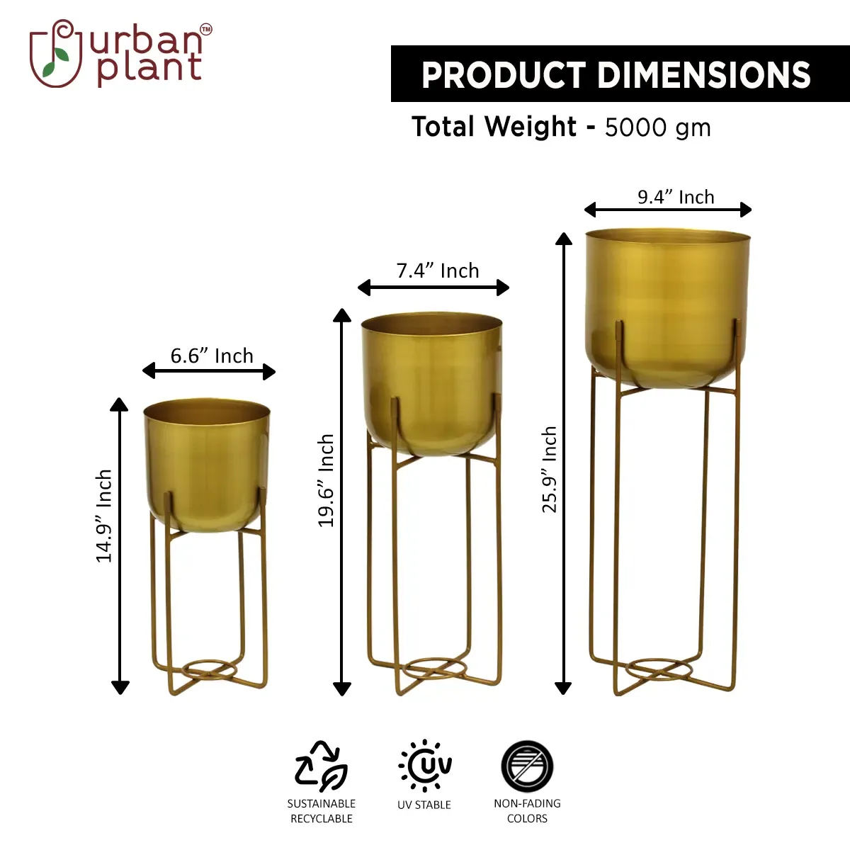 Golden Luxe Planters - (Set of 3)