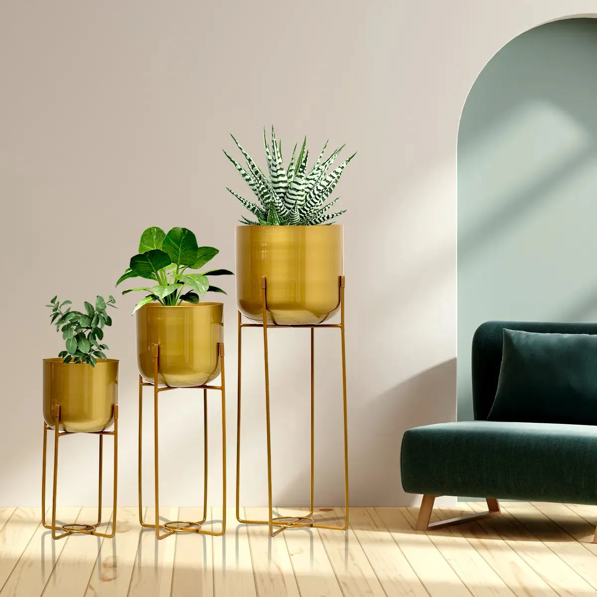 Golden Luxe Planters - (Set of 3)