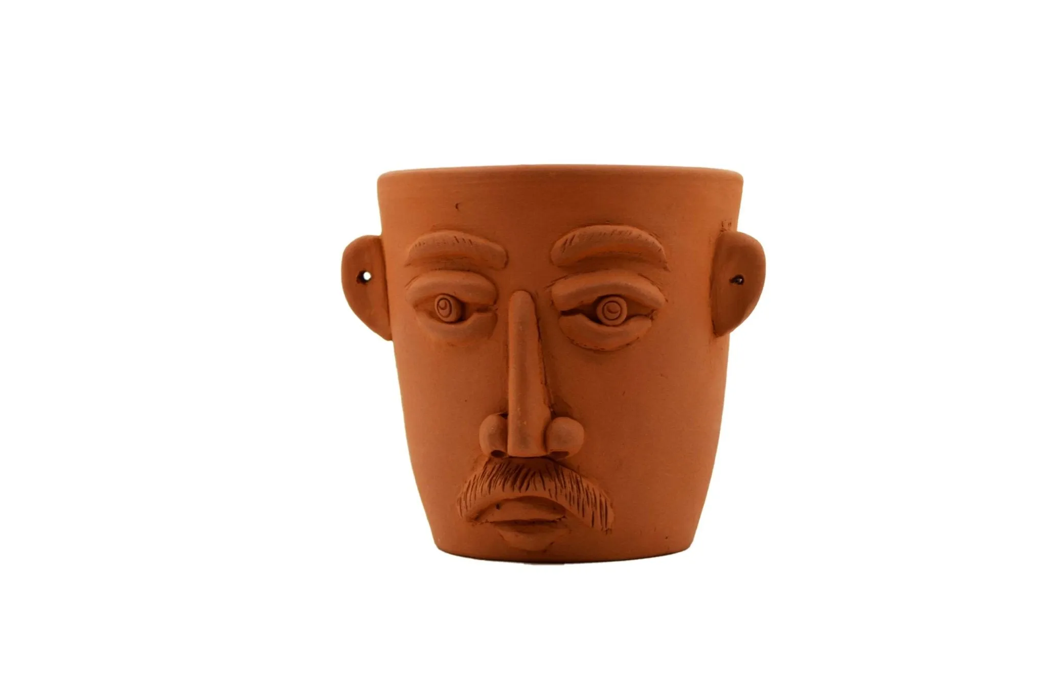 Handmade Terracotta Table Top Planter Face with Moustache