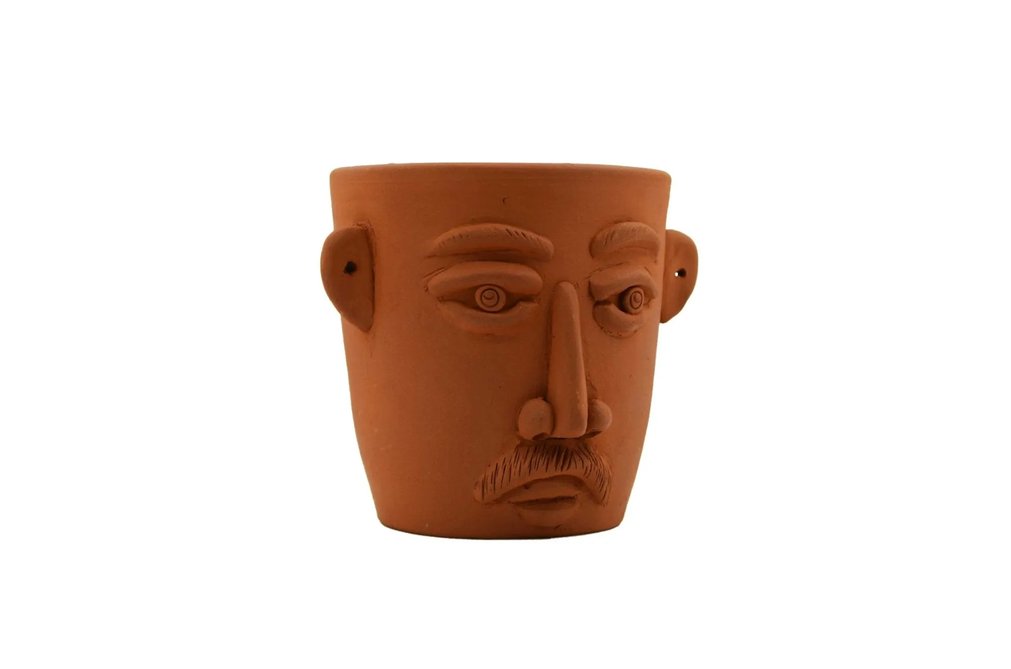 Handmade Terracotta Table Top Planter Face with Moustache
