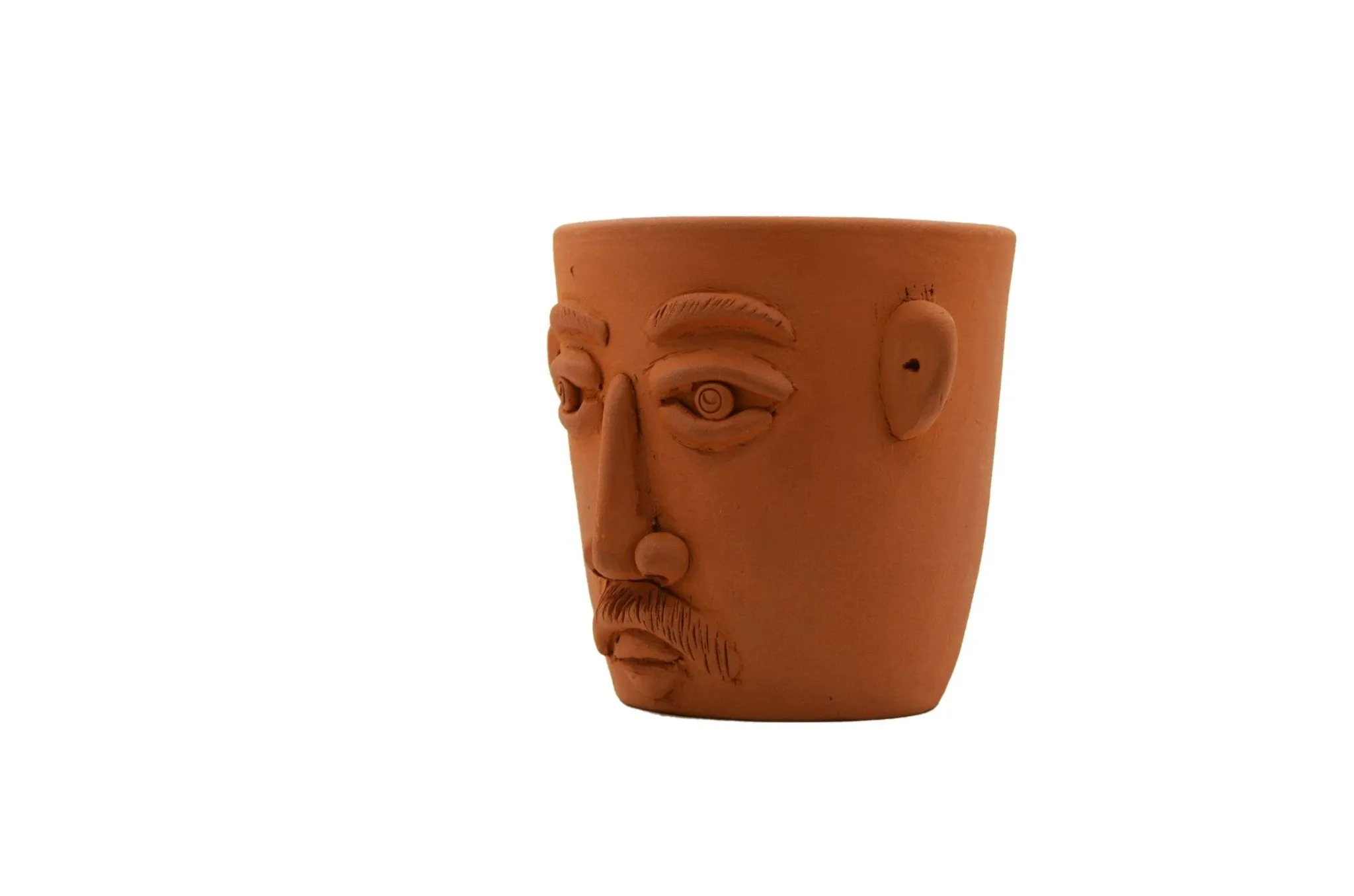 Handmade Terracotta Table Top Planter Face with Moustache