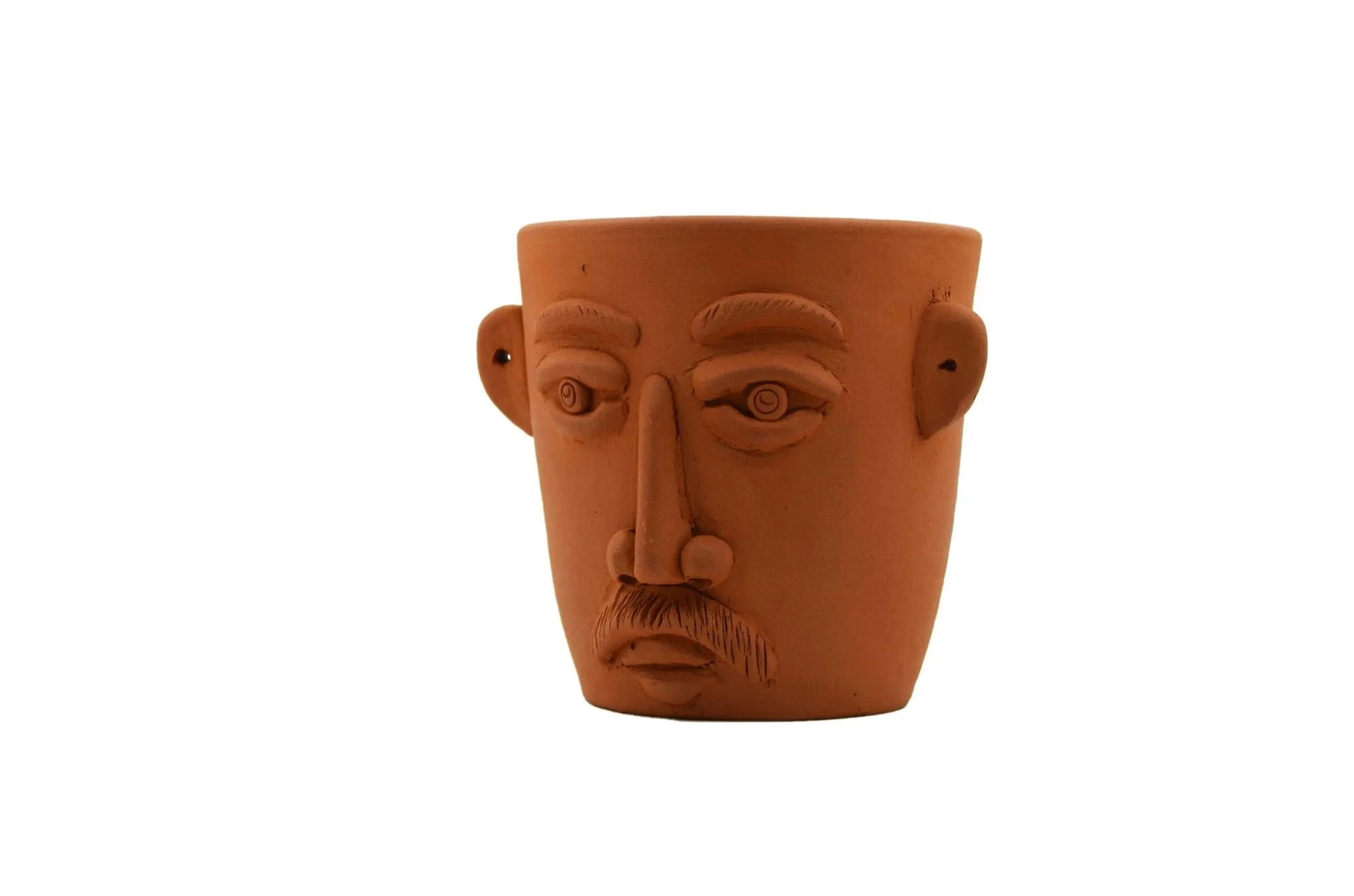 Handmade Terracotta Table Top Planter Face with Moustache