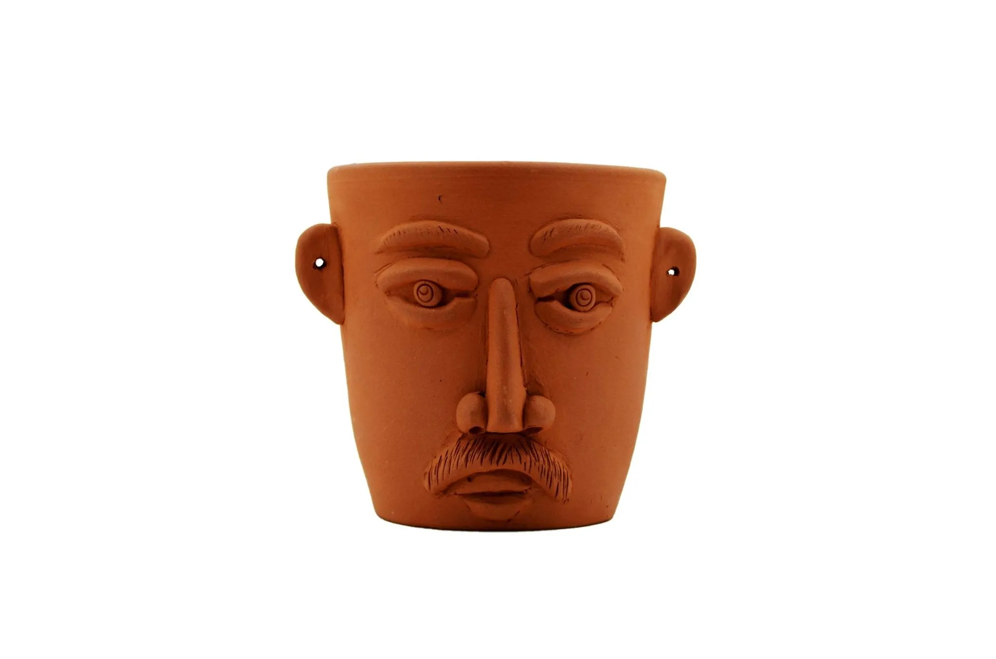 Handmade Terracotta Table Top Planter Face with Moustache