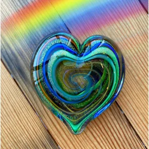 Heart of Fire Paperweight in Golden Rainbow Handblown Glass Paperweight by Glass Eye Studio