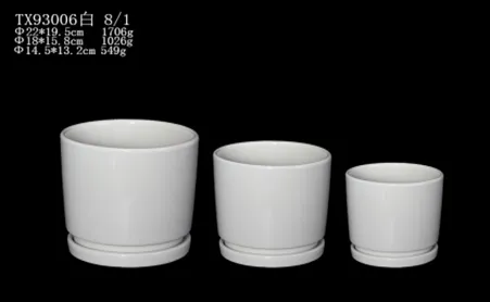 High-Quality White Ceramic Pot Set - Round Shape | Set of 3 | Modern Design