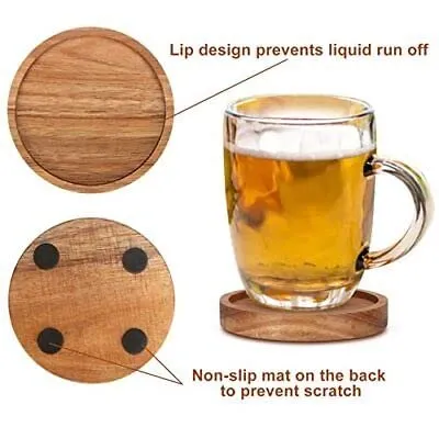 Hira Wood Art Wooden Coasters for Cups Set of 4 - Coasters for Dining Table - Round Coasters for Tea, Coffee Table & Dining Table with Metal Holder