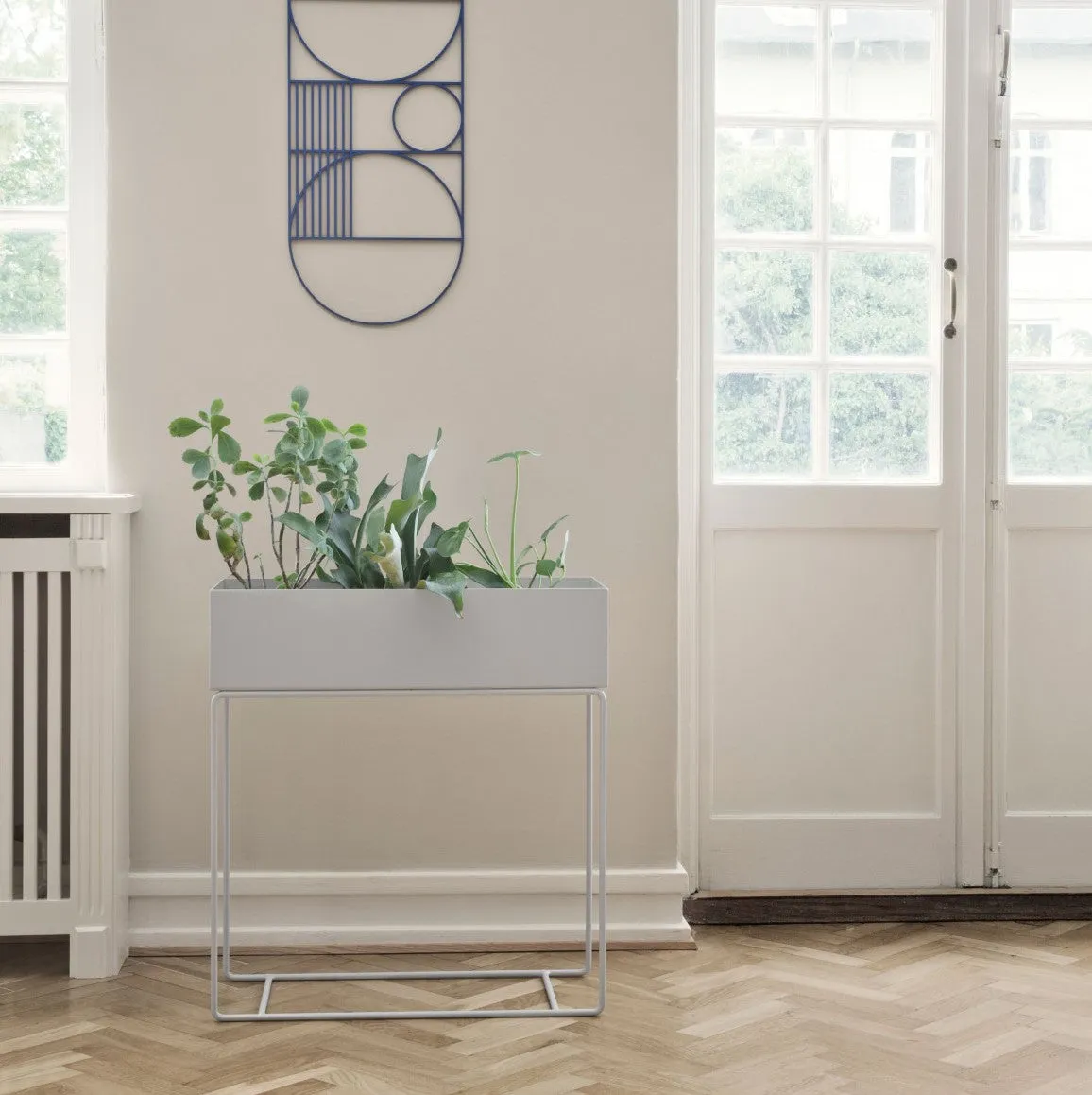 Indoor Metal Tall Rectangle Tray Plant Pot Stand-White