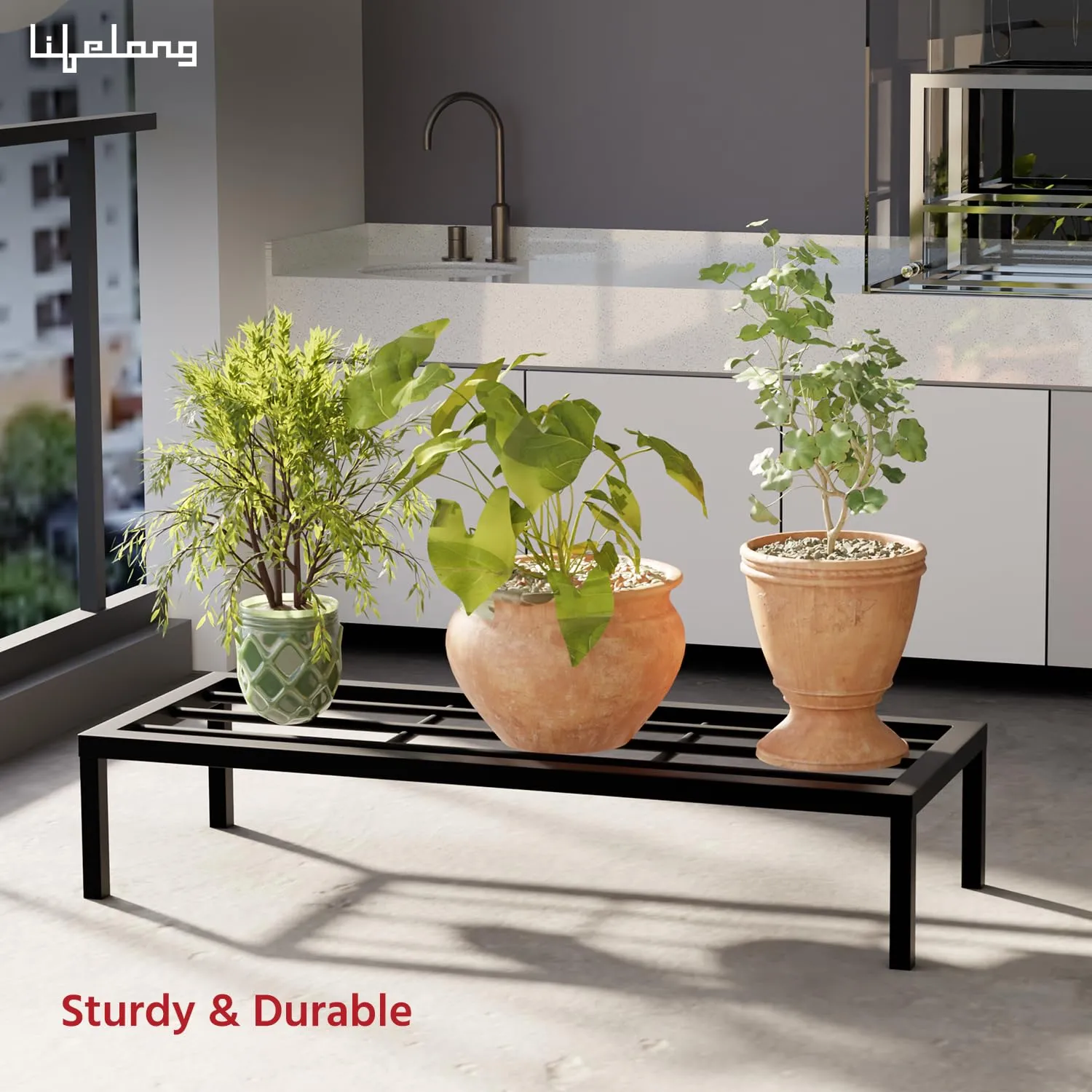 Lifelong Set Of 4 Plant Stand For Balcony & Living Room Capacity 120Kg- Anti-Rust Pot Stand For Outdoor Plants & Indoor Planters- Gamla,Planter,Flowerpot,Garden,Plant Stands For Balcony Decoration
