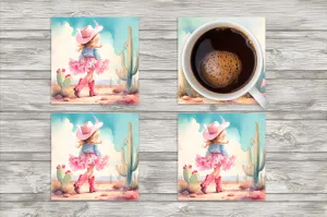 Little Cowgirl Attitude Square Neoprene Coasters - Set of 4