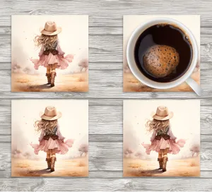 Little Cowgirl Pink Sass Neoprene Coasters - Set of 4