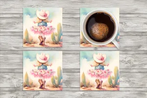 Little Girl Cowgirl in Braids Square Neoprene Coasters - Set of 4