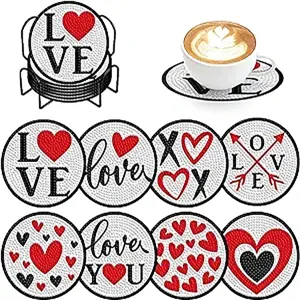 Love Diamond Art Painting coaster set, DIY coaster with holder, beginner and adult. 8 pieces/set of