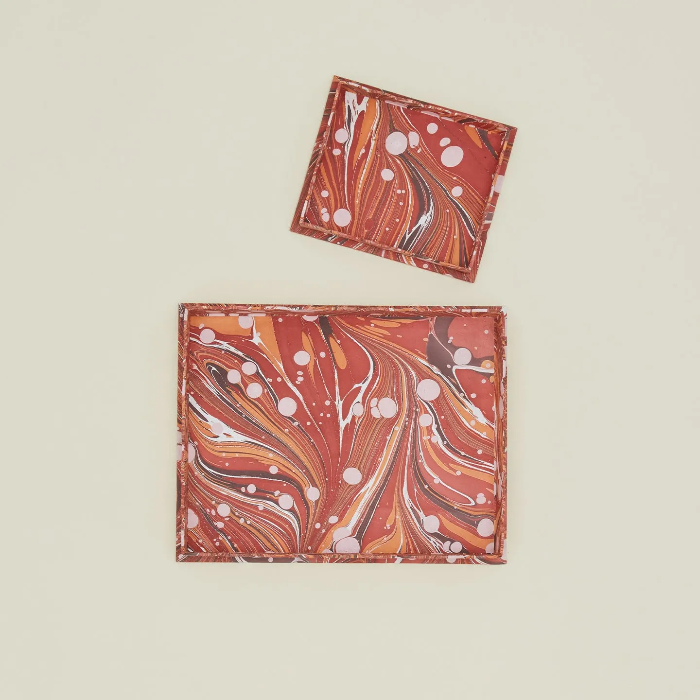 Marbleized Scalloped Tray, Set of 2 - Red Marble