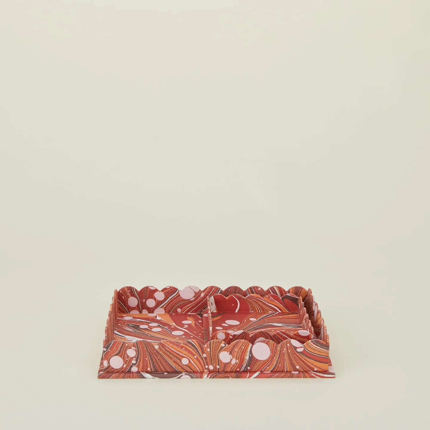 Marbleized Scalloped Tray, Set of 2 - Red Marble