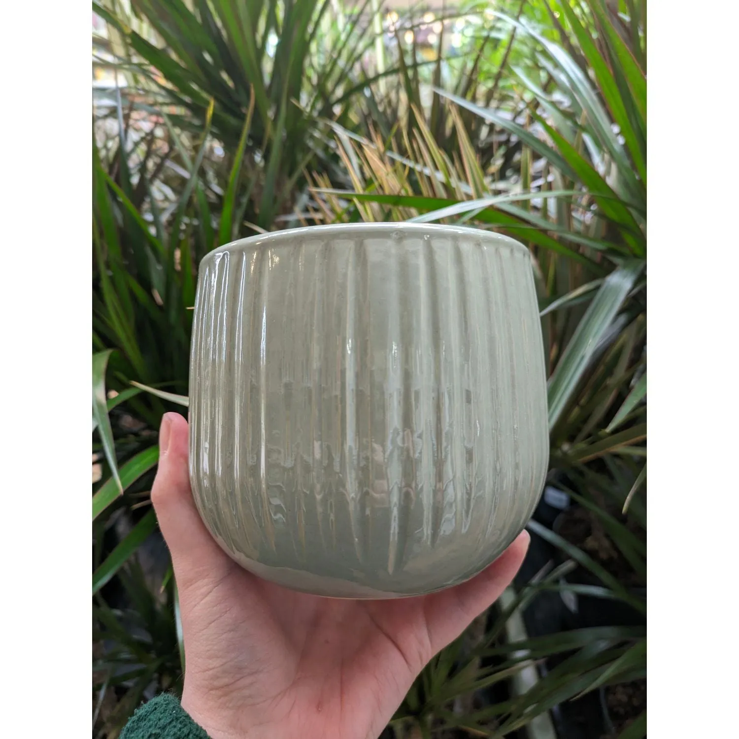 Mica Decorations 18cm Grey/Green Pablo Round Ribble Pot