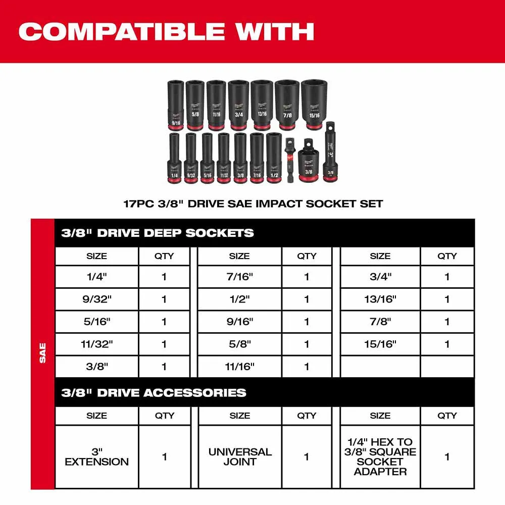 Milwaukee 49-66-6830 Shockwave Impact Duty Socket 3/8" Drive 17-Piece SAE Tray Only