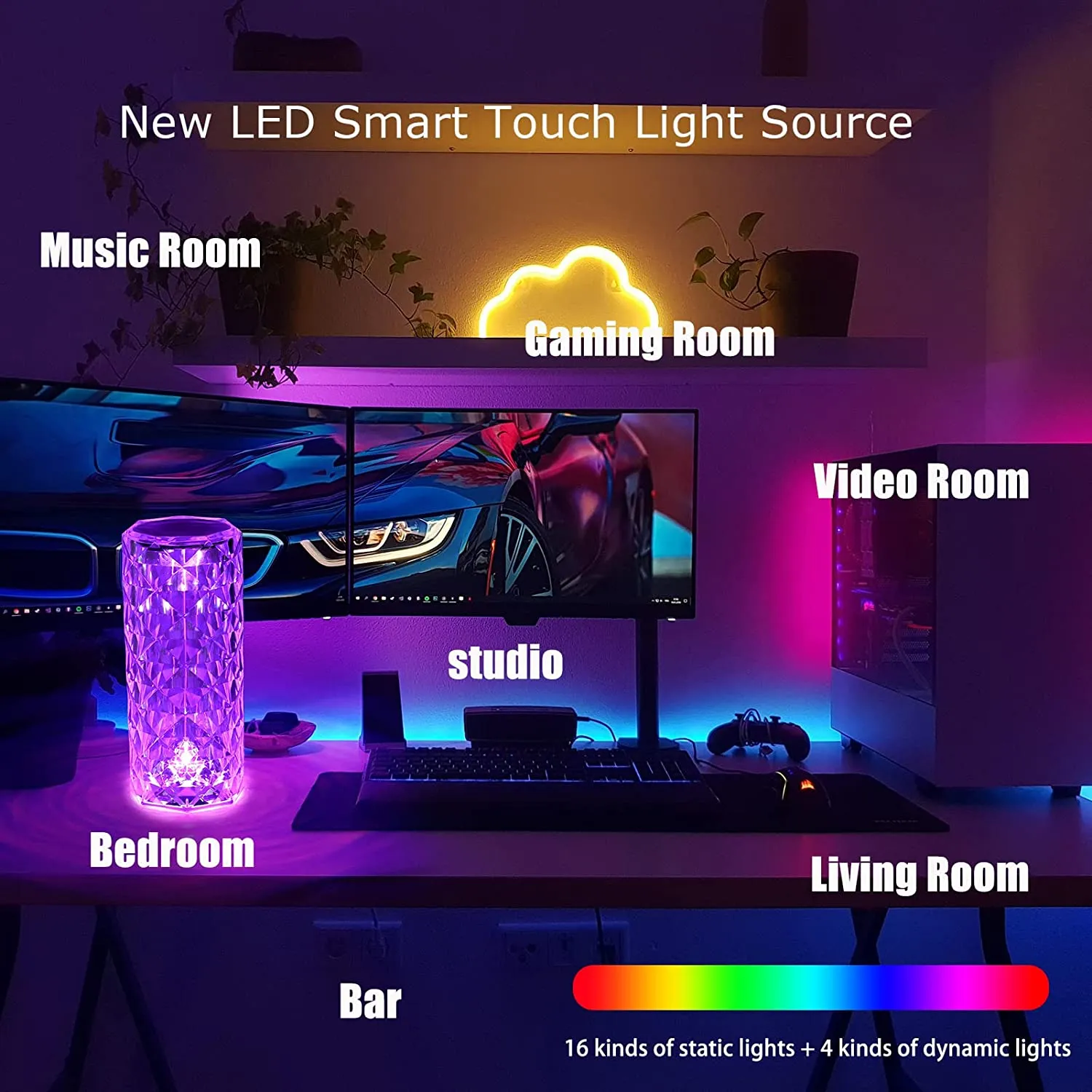 (NET) Crystal Lamp LED Rechargeable Touch Night Light  Home Decor Creative Lights