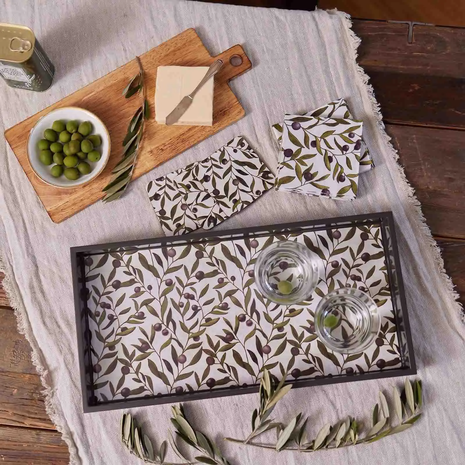 Olives 10 x 20Rectangular Lacquer Art Serving Tray