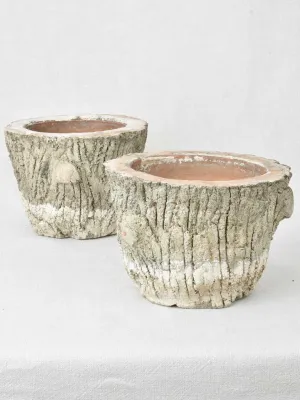 Pair of vintage faux bois flower pots 9¾"