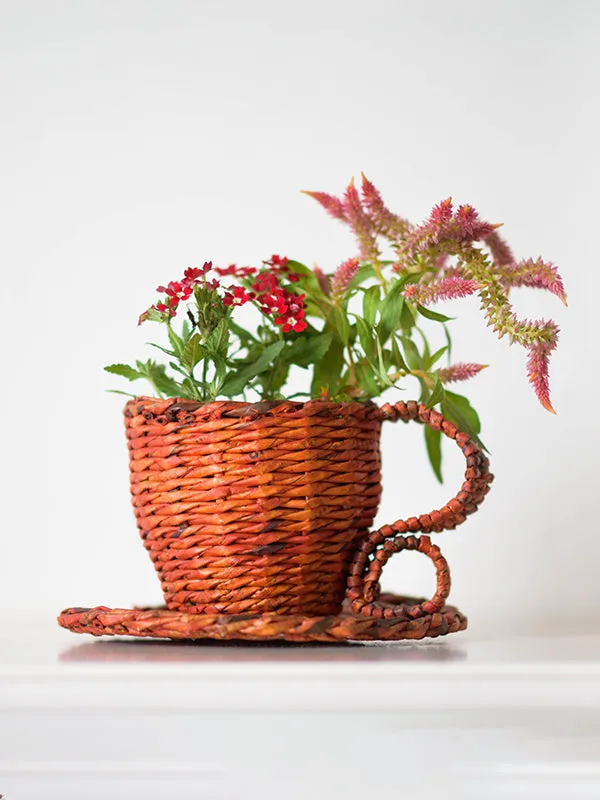 Paper Weaved Cup Planter Orange