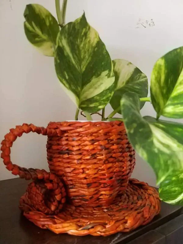 Paper Weaved Cup Planter Orange