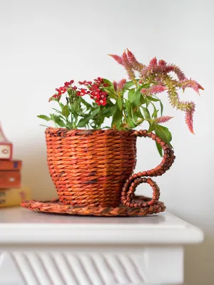 Paper Weaved Cup Planter Orange