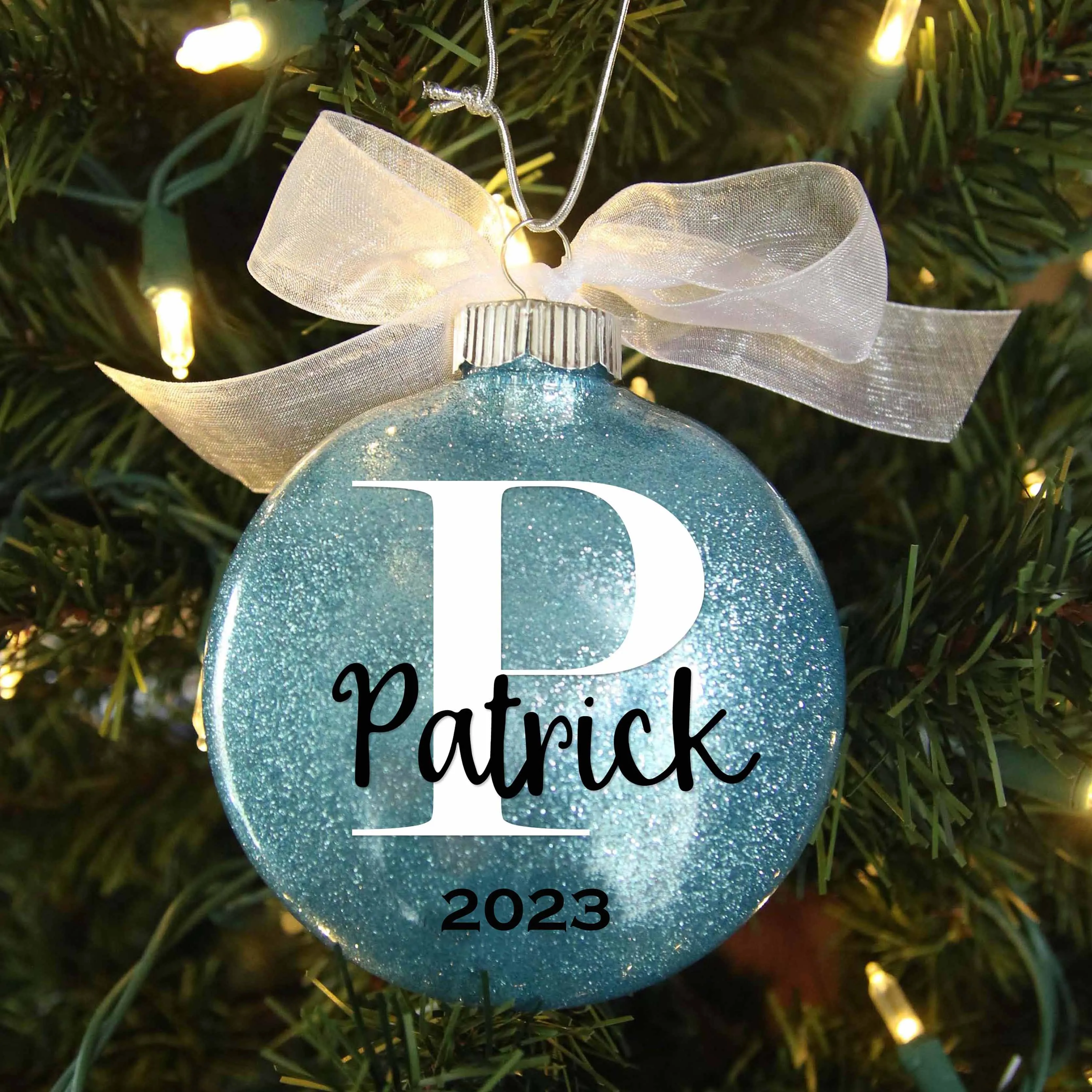 Personalized Monogram Glitter Christmas Ornament