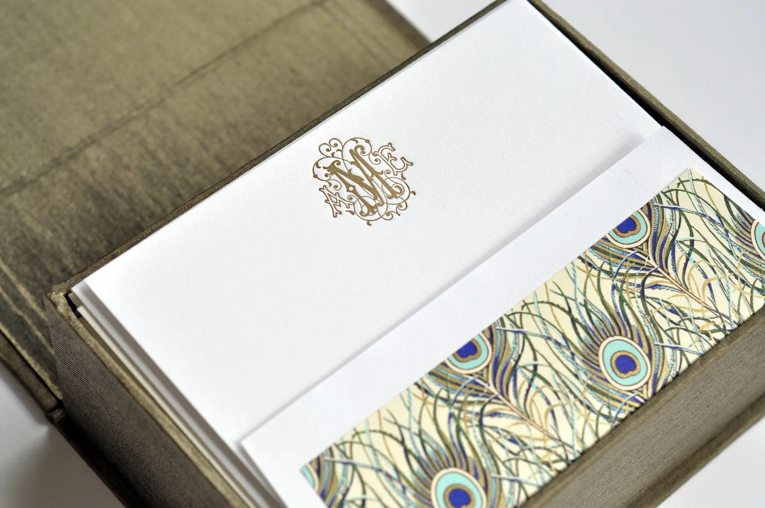 Petite Silk Stationery Box - Olive