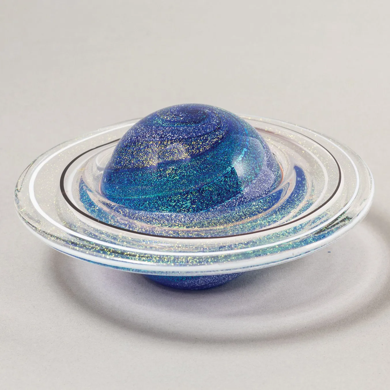 Planetary Rings of Saturn Handblown Glass Paperweight by Glass Eye Studio