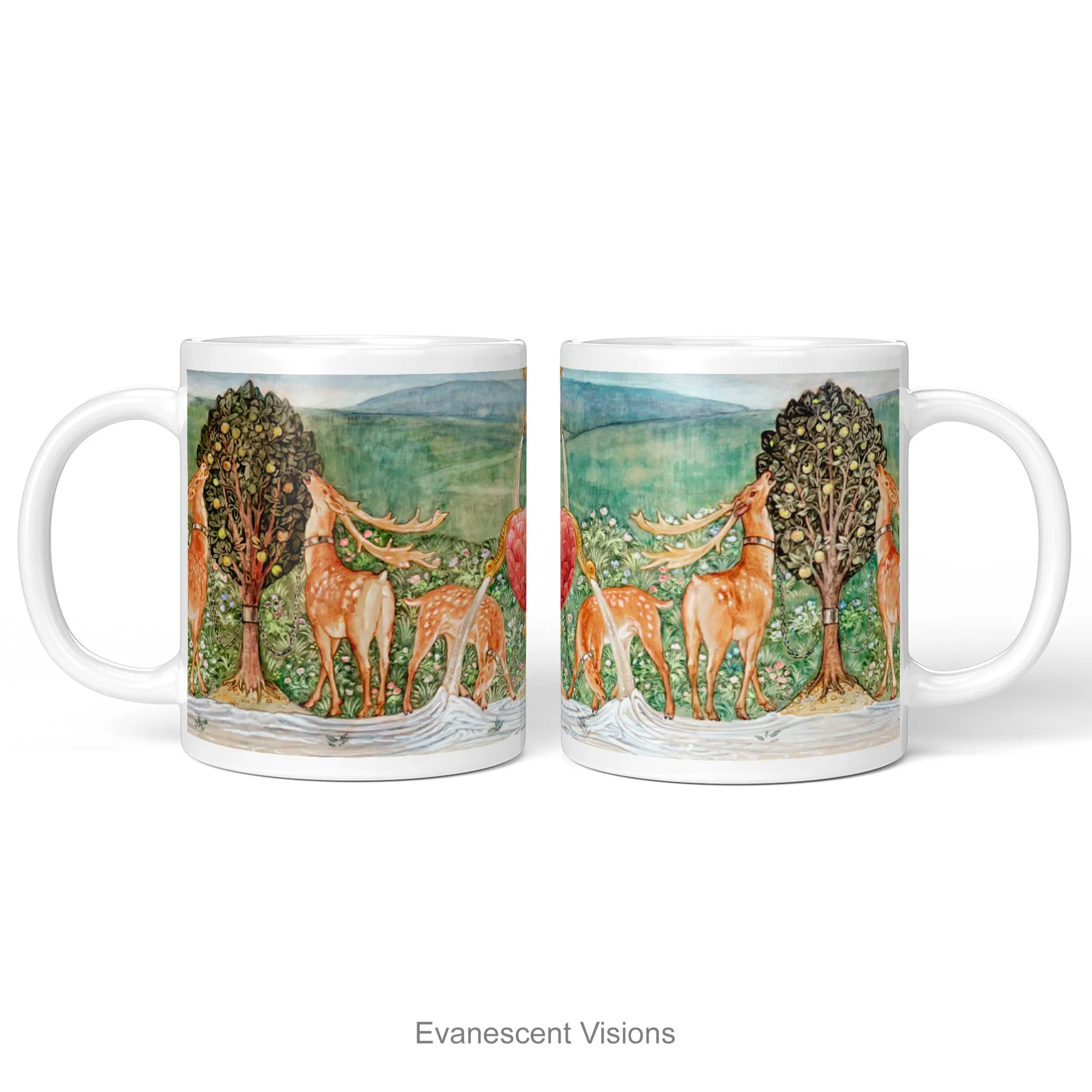Pre-Raphaelite Fine Art Mug, Edward Burne-Jones Art, Deer by a Fountain