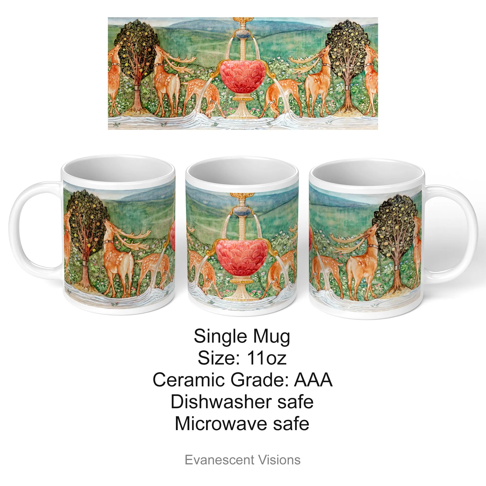 Pre-Raphaelite Fine Art Mug, Edward Burne-Jones Art, Deer by a Fountain