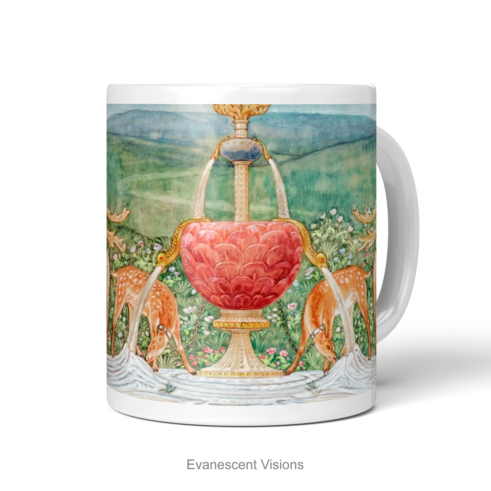 Pre-Raphaelite Fine Art Mug, Edward Burne-Jones Art, Deer by a Fountain