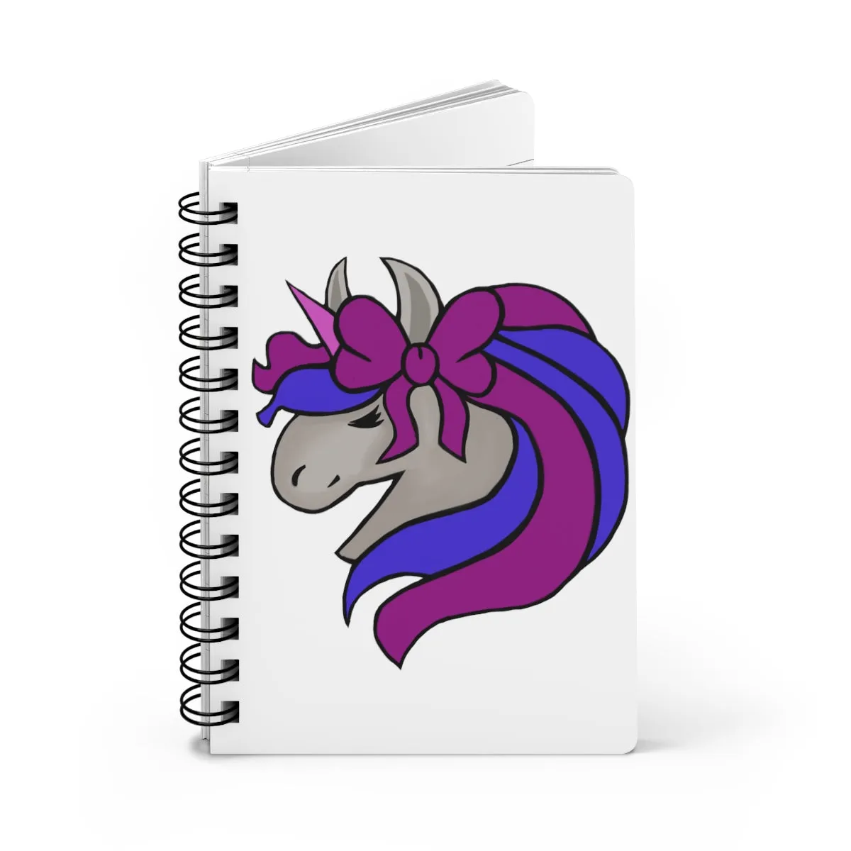 Purple Blue Unicorn Head Spiral Bound Journal