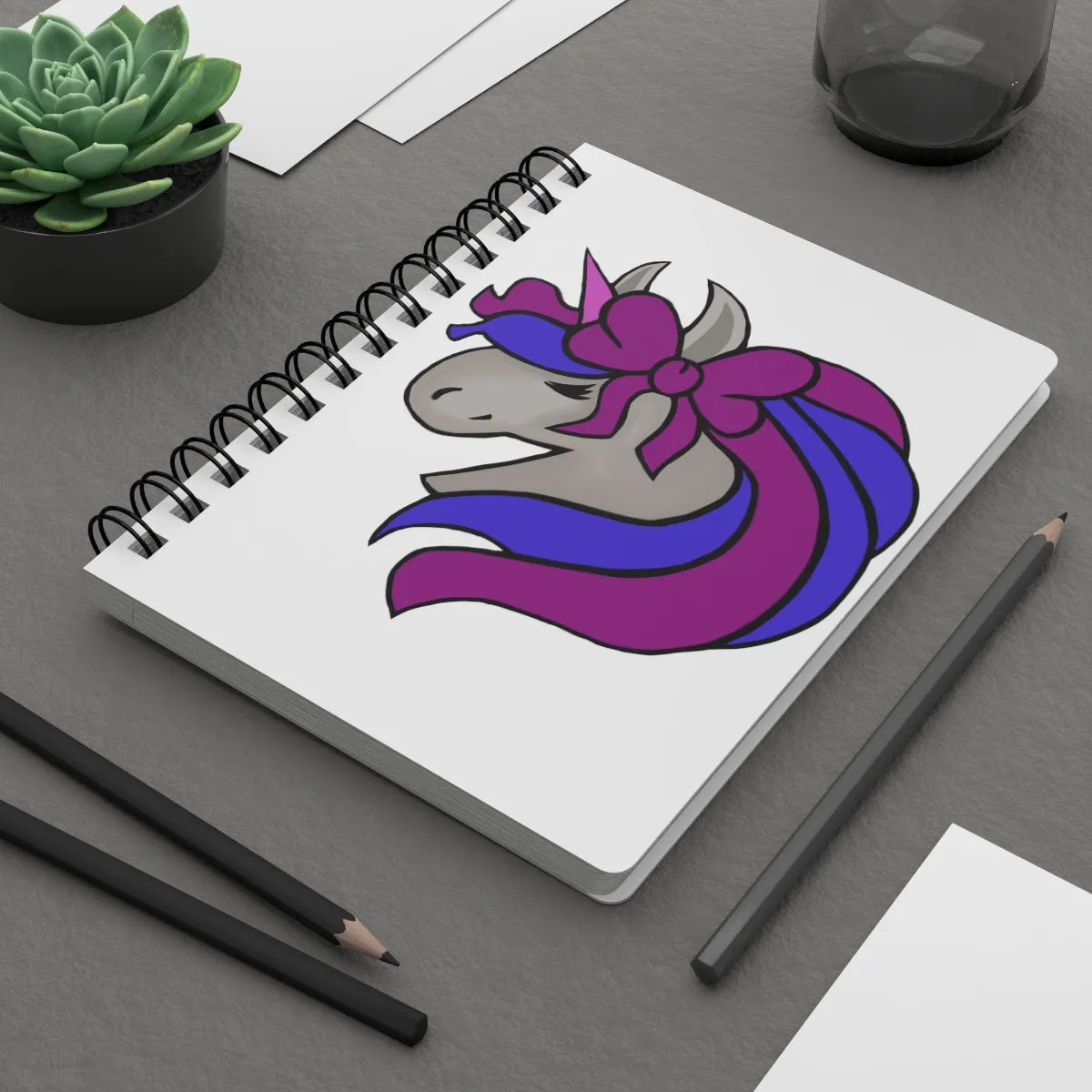 Purple Blue Unicorn Head Spiral Bound Journal