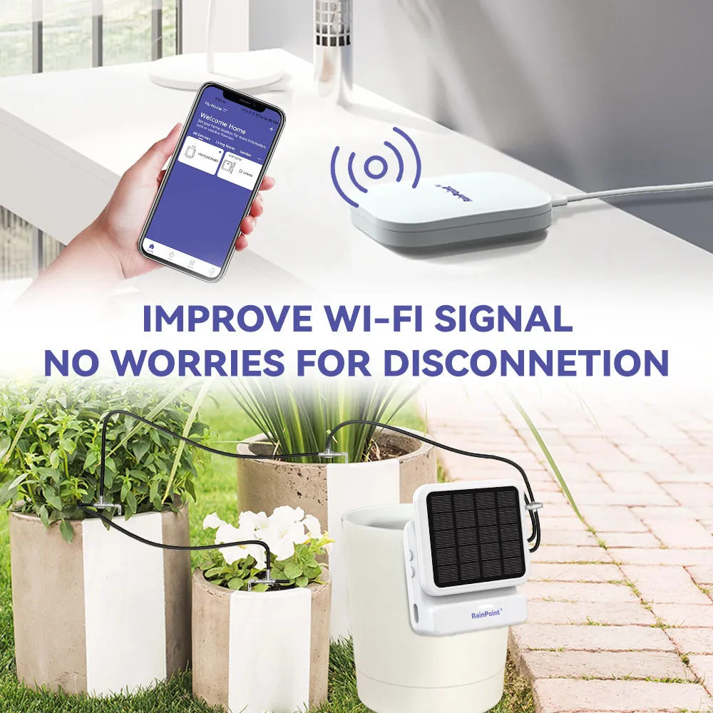 RainPoint Wi-Fi App-Controlled Indoor Watering Timer, Solar Panel Powered Pump, Rain Delays, Smart Scheduling for House Plants While You are Away, Includes Mini Wifi Gateway Hub