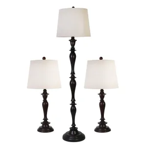 S/3 Polyresin Table And Floorlamps, Brown