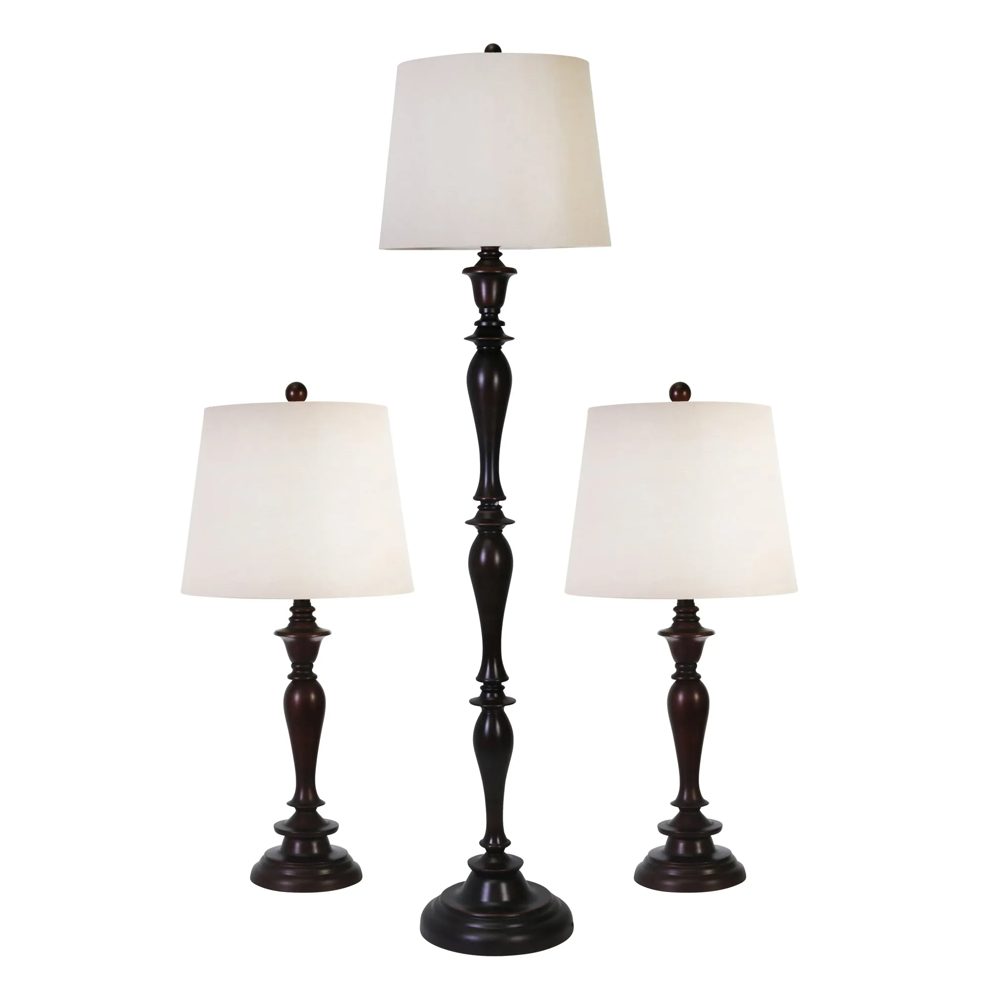S/3 Polyresin Table And Floorlamps, Brown