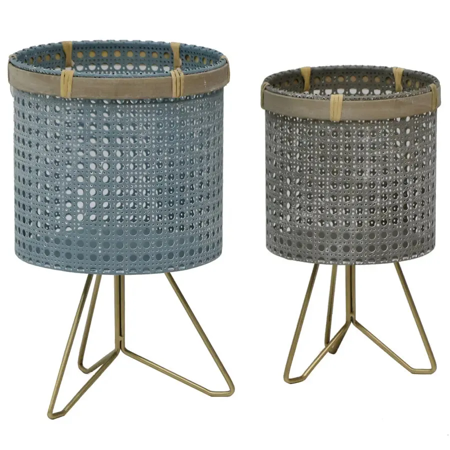 Set of 2 Rattan Footed Plant Stands