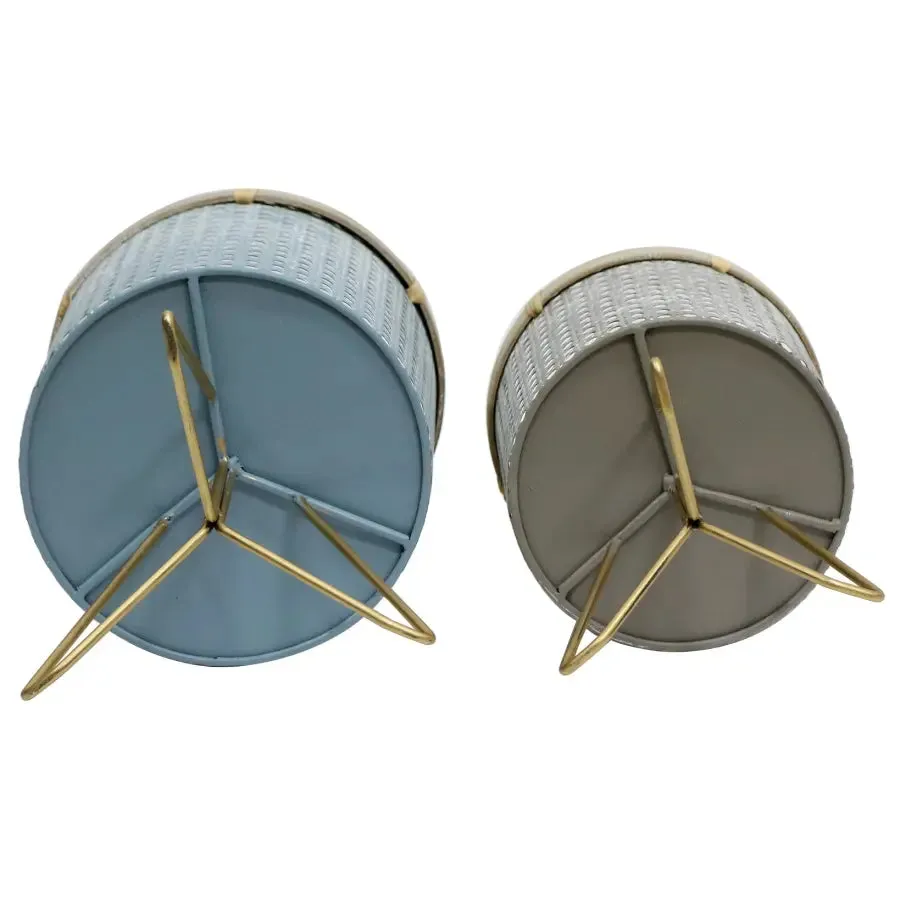 Set of 2 Rattan Footed Plant Stands