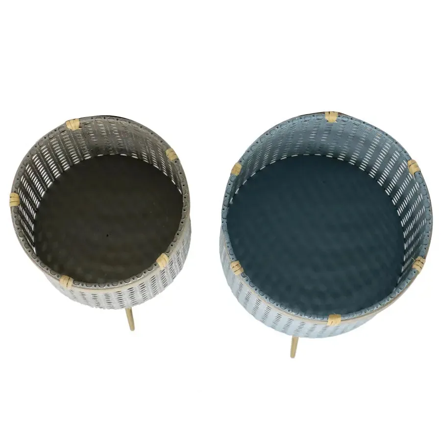 Set of 2 Rattan Footed Plant Stands