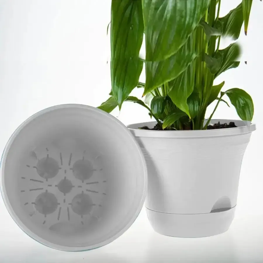 Set of 3 x 19.5 cm White Plastic Self Watering Planter for Indoor or Outdoor