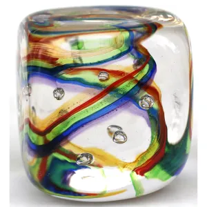 Square Rainbow Glass Paperweight by Glass Rocks Dottie Boscamp