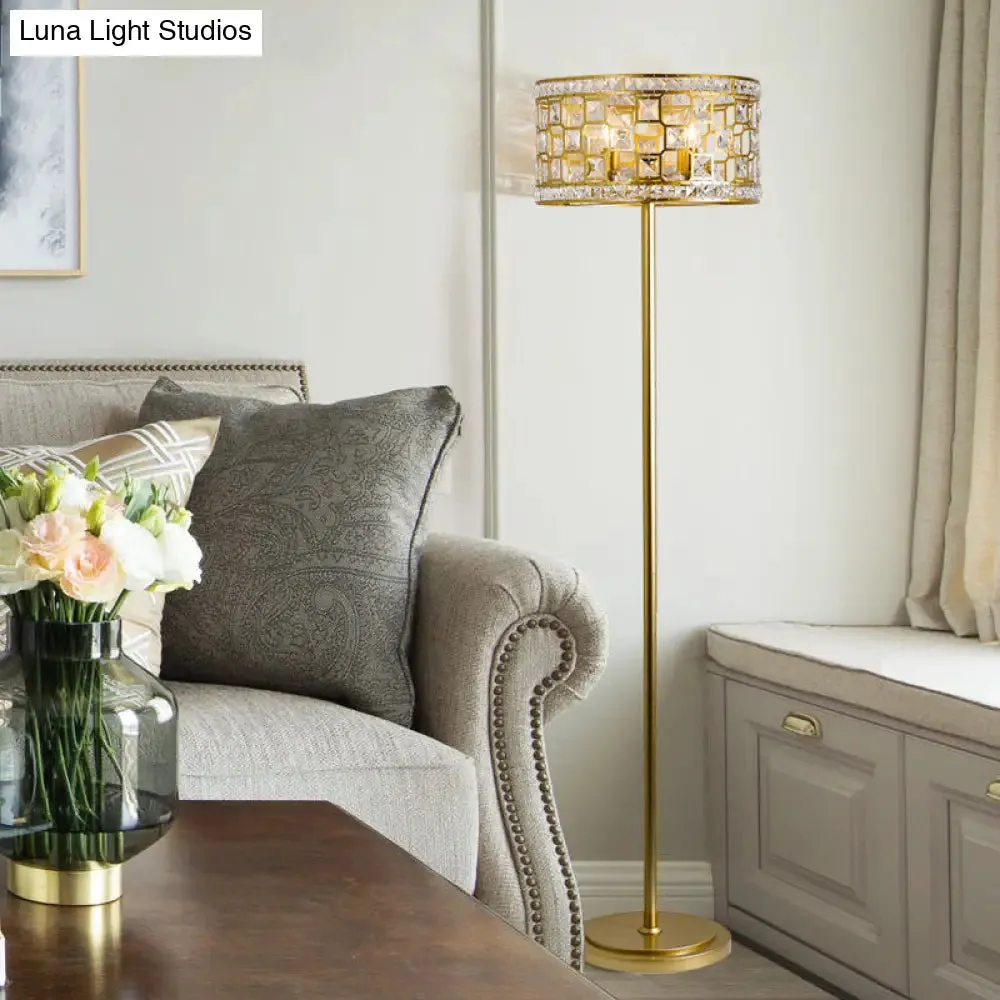 Traditional Crystal Gold Drum Cutout Floor Lamp - Single Lounge Standing Light