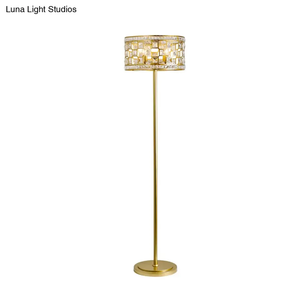 Traditional Crystal Gold Drum Cutout Floor Lamp - Single Lounge Standing Light