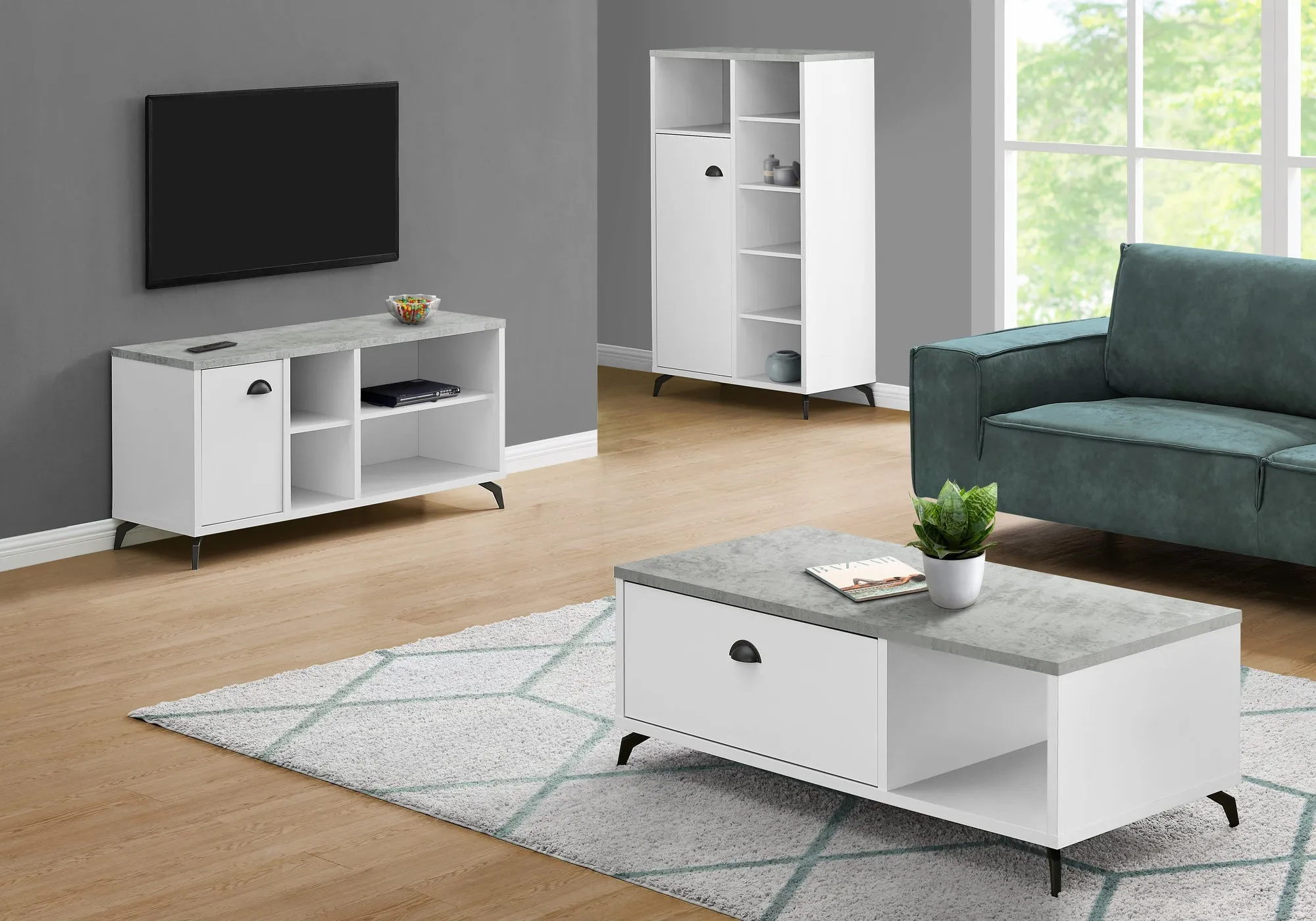 Tv Stand - 48"L / White / Grey Cement-Look Top