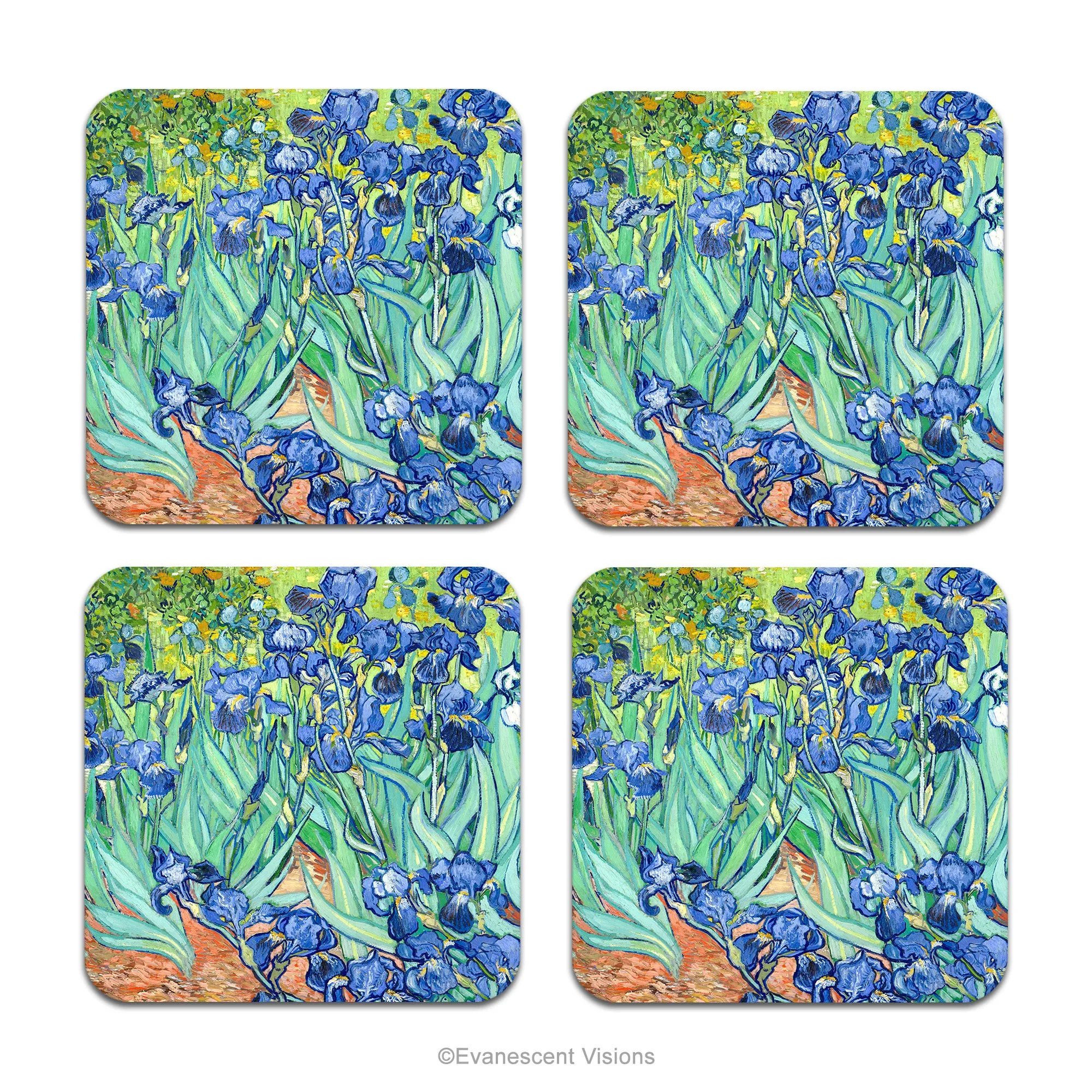 Van Gogh Irises Fine Art Drinks Coasters, Set of 4
