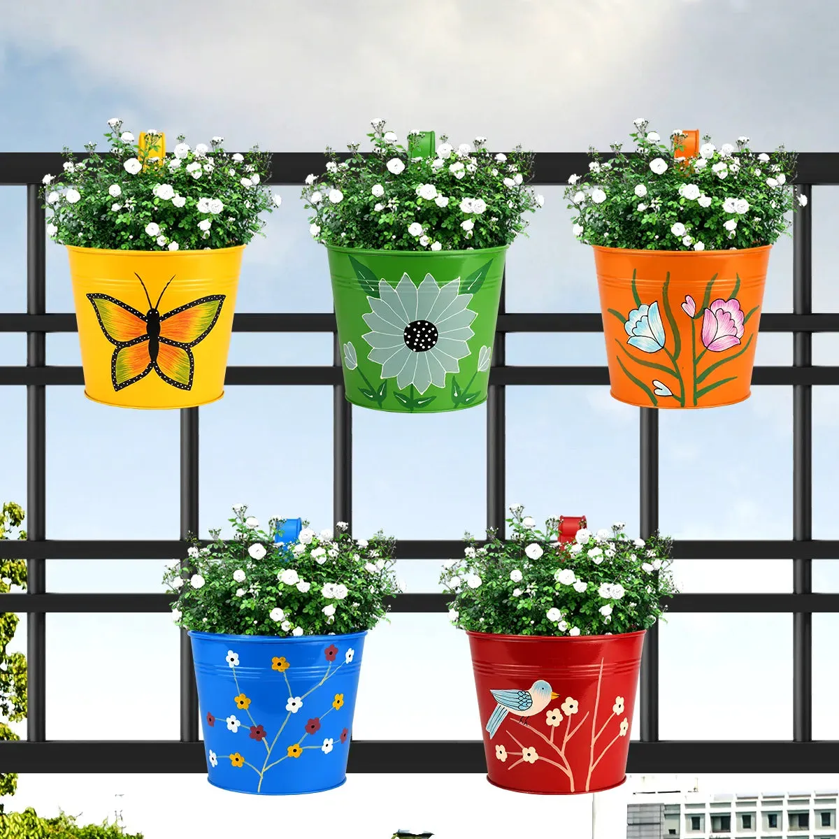 Vibrant Railing Hanging Planters - (Set of 5)