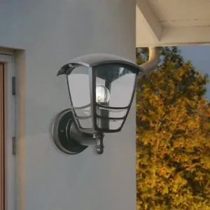 Vintage Clear Glass Lantern Wall Lamp for Courtyard: Dark Coffee 1-Light Wall Lighting
